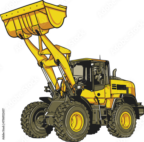 Heavy Duty Yellow Wheel Loader Illustration, Construction Equipment Vector Graphic, Industrial Front End Loader