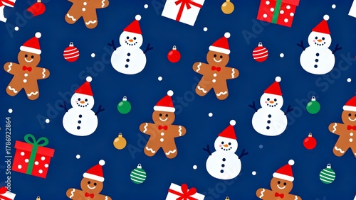 Christmas pattern with snowmen and gingerbread