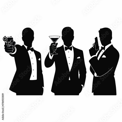 Secret-Agent Silhouette Set — Tuxedo Poses (Matching)