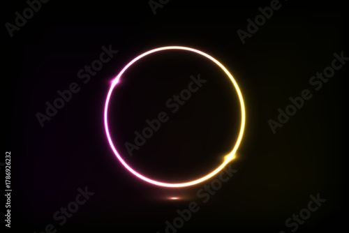 A vibrant neon circle with a gradient from pink to yellow, glowing against a dark background. Ideal for futuristic, digital, or energetic designs.