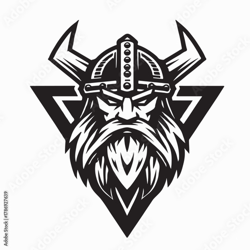 Viking Helmet Head Emblem Vector Illustration on white background