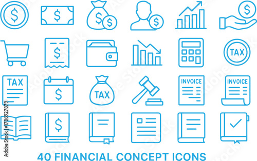 Minimal Line Icon Set for Finance, Accounting, Business, and Tax Concepts