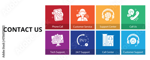 Contact Us Glyph Solid Banner Web Icon Set Vector Illustration