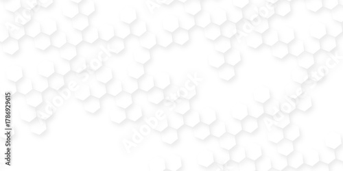 Fototapeta Naklejka Na Ścianę i Meble -  Hexagonal structure futuristic white background and embossed, luxury white hexagon pattern, light blue 3d hexagon grid pattern on white. technology.