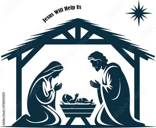 Merry christmas nativity scene with religious message