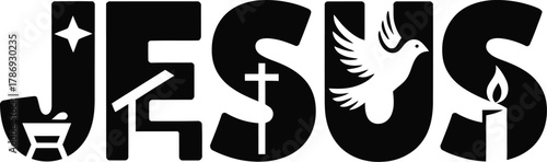 Jesus and christmas themed vector illustration with festive elements