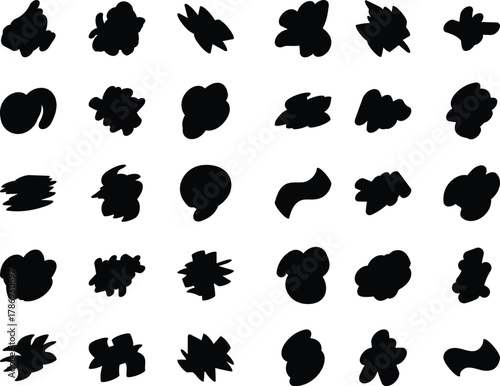 Dense Organic Ink Shape Texture Collection for Creative Abstract Projects. Black Silhouette Vector Collection