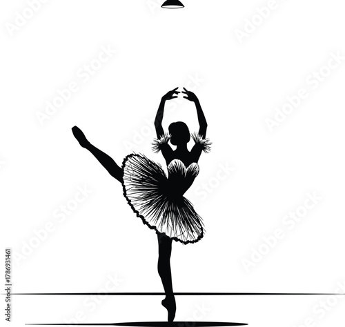 Elegant Ballerina Dance Pose Black & White Silhouette Vector Art