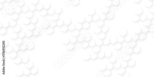 Fototapeta Naklejka Na Ścianę i Meble -  Hexagonal structure futuristic white background and embossed, luxury white hexagon pattern, light blue 3d hexagon grid pattern on white. technology.