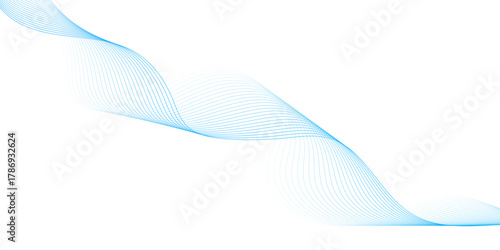 Abstract smooth transparent blue wave line design element, frame of vector blue wave  lines on white background, technology futuristic blue waves curve lines banner.
