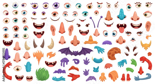 Make Your Own Monster Kit - Cartoon Mix-and-Match Vector Elements