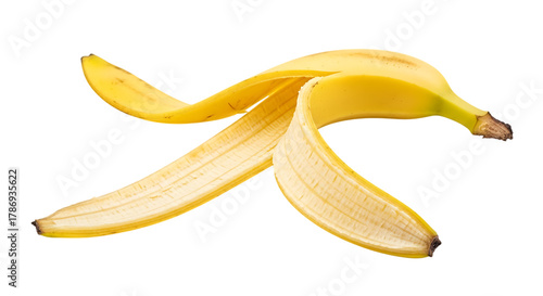 Yellow banana peel open isolated on a transparent background