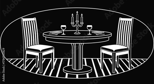 Elegant candlelit dinner setting for two, romantic ambiance awaits.