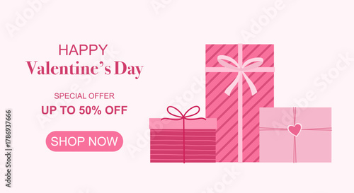 Valentine's day super sale banner, Valentine's day offer Template with Discount Tag, Vector illustration design.