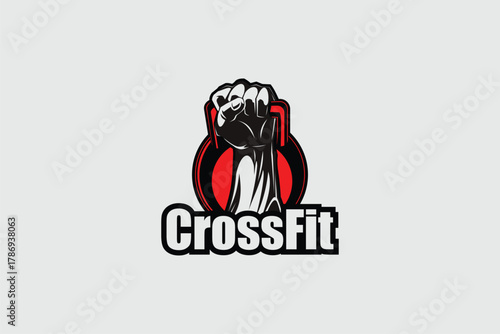 Hand lifting kettlebell vector image logo template