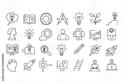 Creative idea and innovation line icons for business and startup design