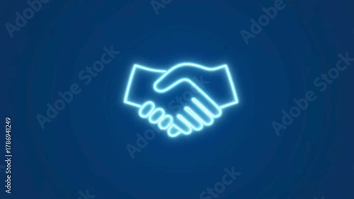 Digital Handshake Symbol | Business Partnership Icon | Trust & Agreement Glow Sign
