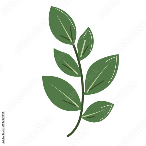 Deep green leaf cluster on stem, ideal for forest, garden, or minimalist botanical design and scrapbook layouts.