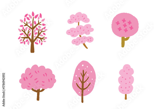 手描きの可愛い木のイラストセット