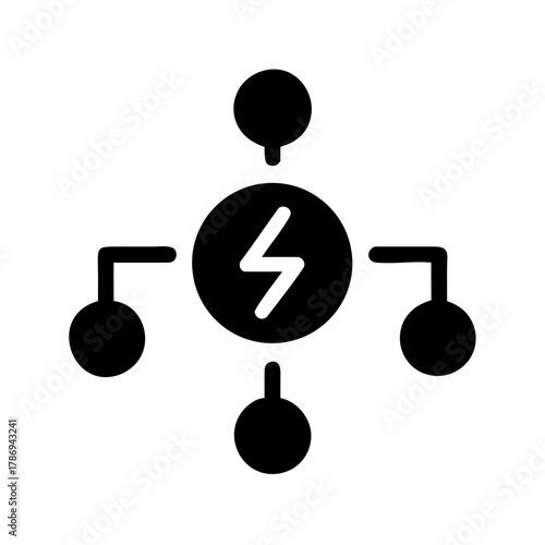 Energy symbol radiating power in a connected network black on white