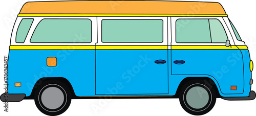 Vintage Camper Van Vector Illustration, Classic Retro Bus Graphic, Hippie Travel and Summer Road Trip Vehicle
