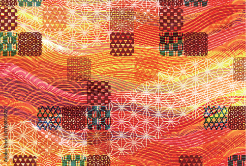 カラフル　和柄　年賀状　背景	