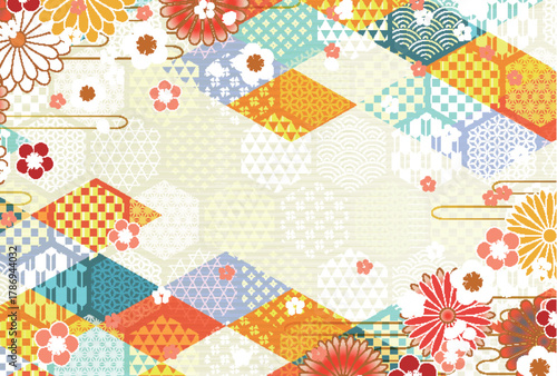 梅　和柄　年賀状　背景	