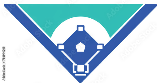 Geometric Baseball Field Vector Logo Template in Modern Blue and Teal Colors