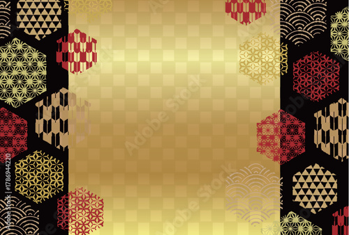 Fototapeta 金　和柄　年賀状　背景