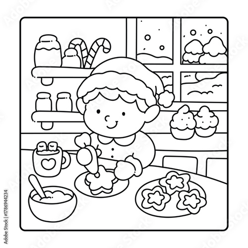 Happy Christmas Coloring Pages, Bold and Easy Cozy Winter Coloring Pages, Christmas Coloring Book Pages, Kids, Adults, Teens, Black and white Drawing, Line Art, Vector Illustration, bold and easy,