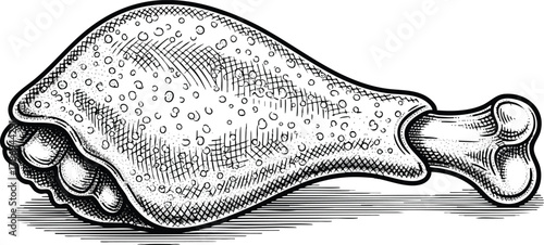 Vintage Chicken Drumstick Vector Illustration in a Hand Drawn Engraving Style