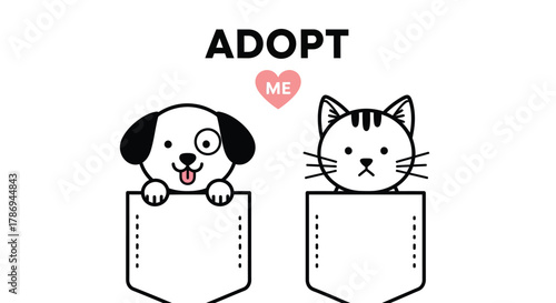 Adopt a cuddly friend dog and cat waiting in pockets to be adopted