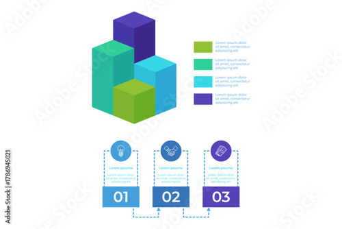 Infographic presenting clear, step-by-step process using colorful blocks. Each step labeled with simple graphics and text guiding viewer through concept presented