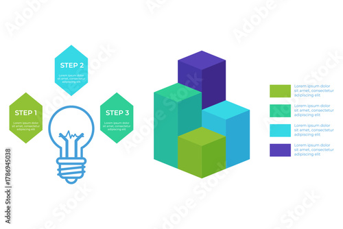Infographic showcasing step-by-step process with light bulb symbolizing ideas, colorful blocks representing stages, and clear, simple graphics for easy understanding