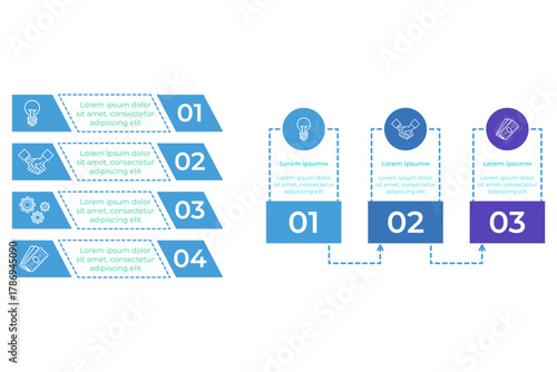 Infographic set displaying key steps in clear format. Numbered segments, icons, and brief descriptions making complex information easy to understand