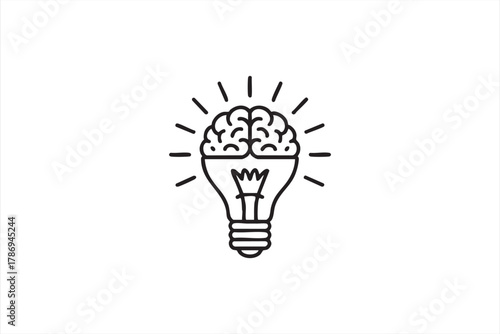 Lightbulb and brain creativity vector symbol for innovation and technology