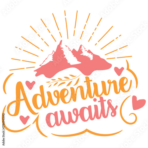 Adventure awaits with mountain and hearts