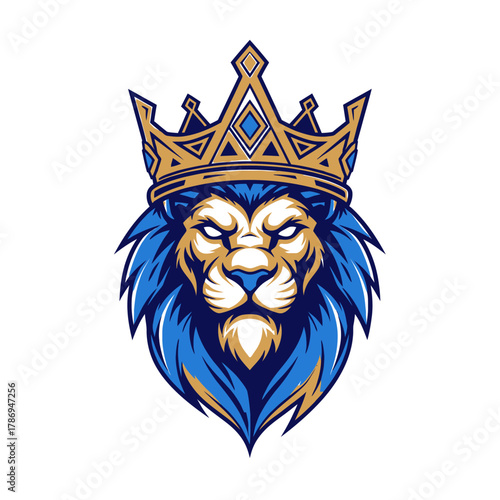 Majestic Lion King Head with Golden Crown.