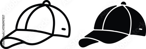 Baseball Cap Hat Icon Casual Fashion Sportswear Headwear Vector Silhouette and Pictogram..eps