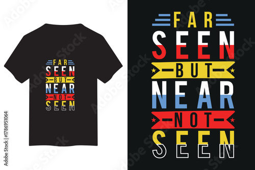 Black t shirt design featuring colorful typographic text and graphic elements