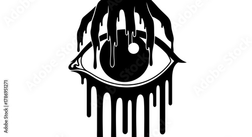 Intense gaze with dripping paint effect, dark creative illustration