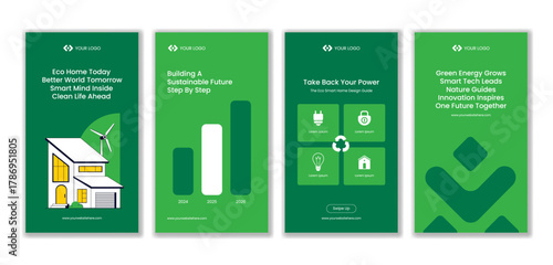 Smart Home Eco Friendly Flat Cartoon Templates Hand Drawn Background for Social Media Stories