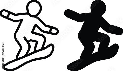 Snowboarder Surfer Action Sports Rider Figure Vector Silhouette and Pictogram..eps