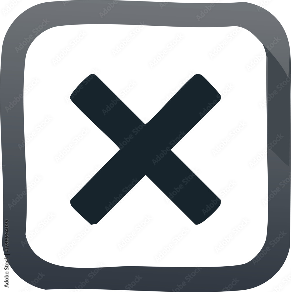 Obraz premium Hand-drawn 'X' icon in a rounded square. Clear graphic for close, cancel, delete, or error functions. Ideal for modern user interfaces and digital design