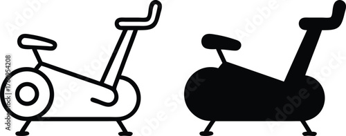 Stationary Exercise Bike Icon Indoor Cycling Cardio Workout Vector Silhouette and Pictogram..eps