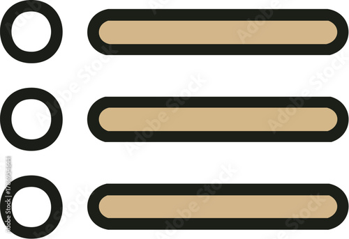 Icon of a list with circles and rectangles, suitable for checklists, tasks, and data organization