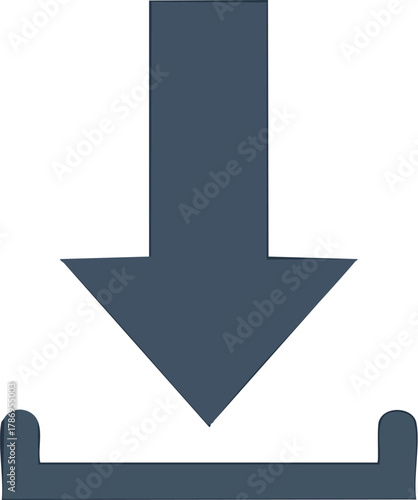 Modern download arrow icon illustrating the process of transferring and saving digital content. This simple graphic design is perfect for web applications, user interfaces, and online platforms