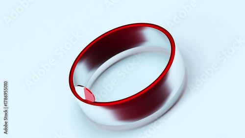 Cylinder glass turning on a red ring isolated on a clear background 3D computer generated animation loop