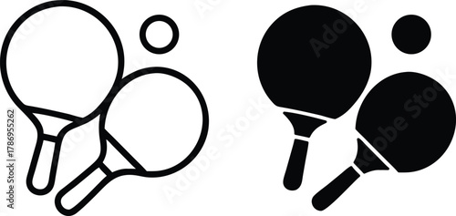 Table Tennis Paddles Icon, Ping Pong Game, Racket, and Athletic Sport or Vector Silhouette and Pictogram..eps