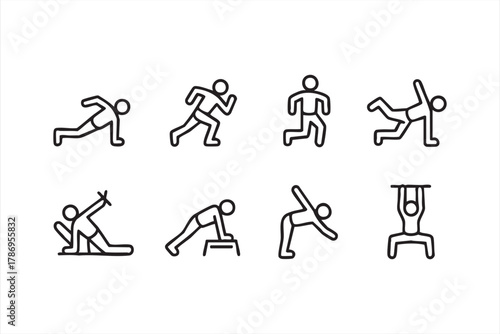 Fitness and yoga line icons set for wellness and active lifestyle design projects